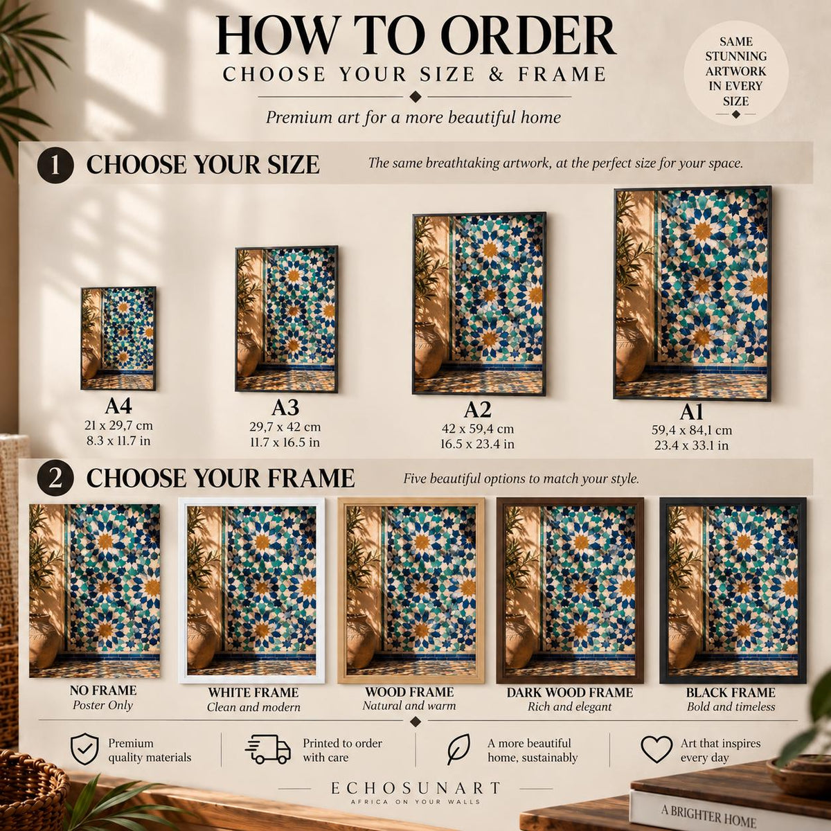How to order: sizes and frames