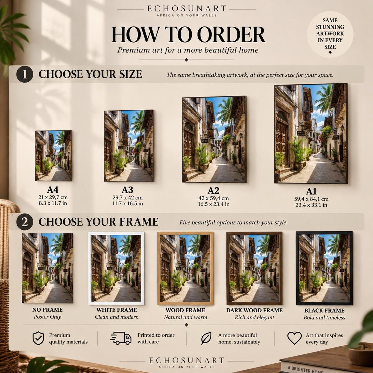 How to order: sizes and frames