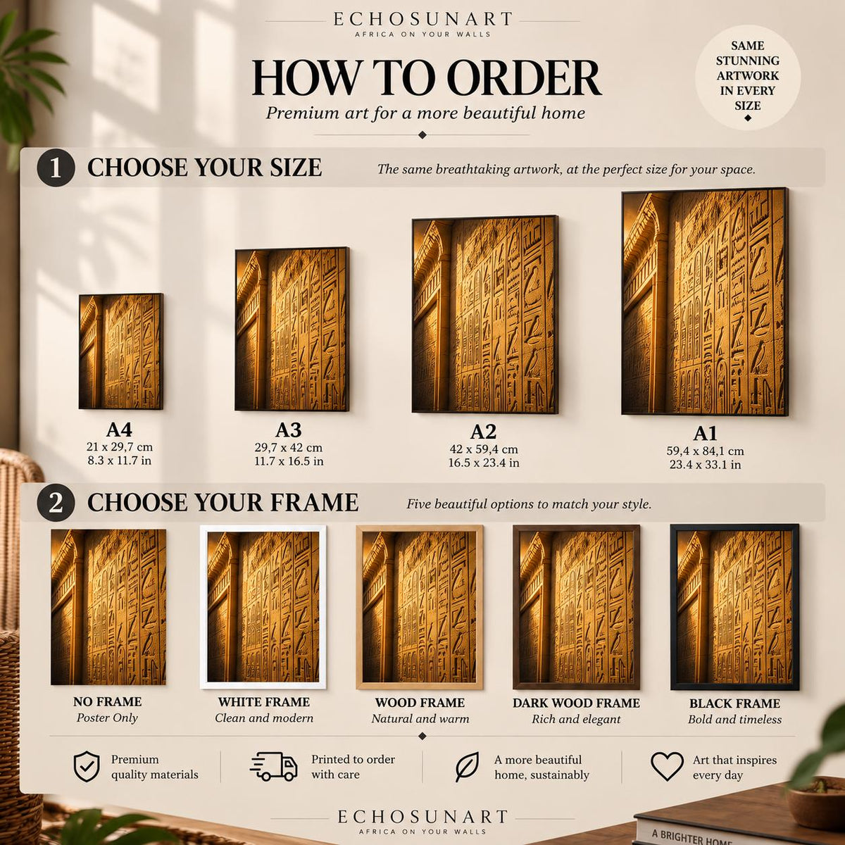 How to order: sizes and frames