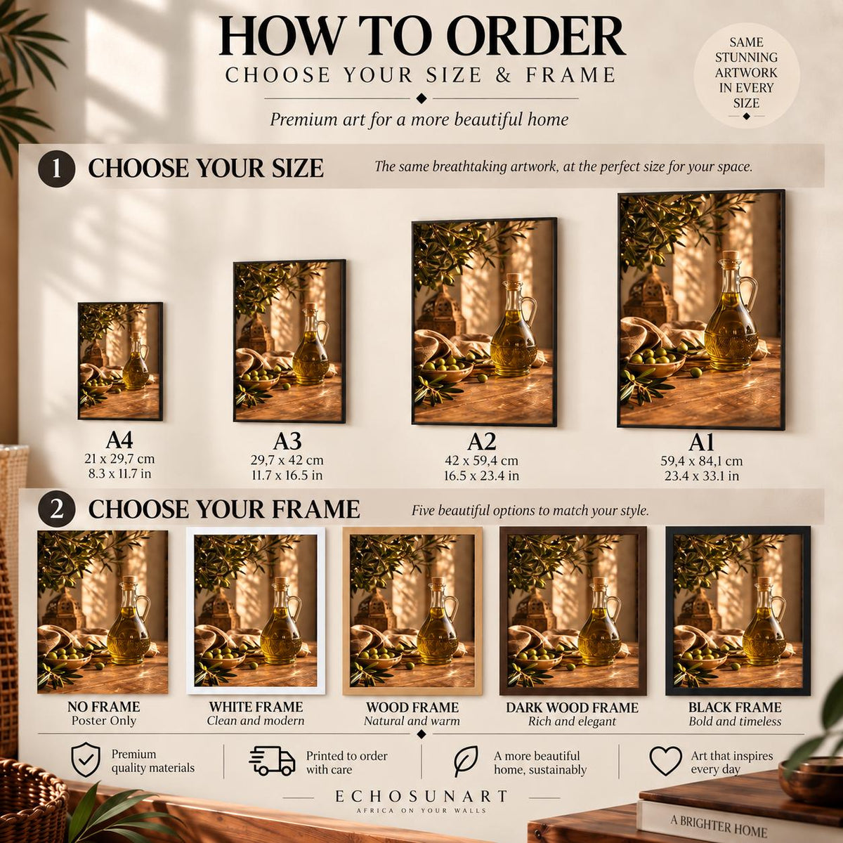How to order: sizes and frames