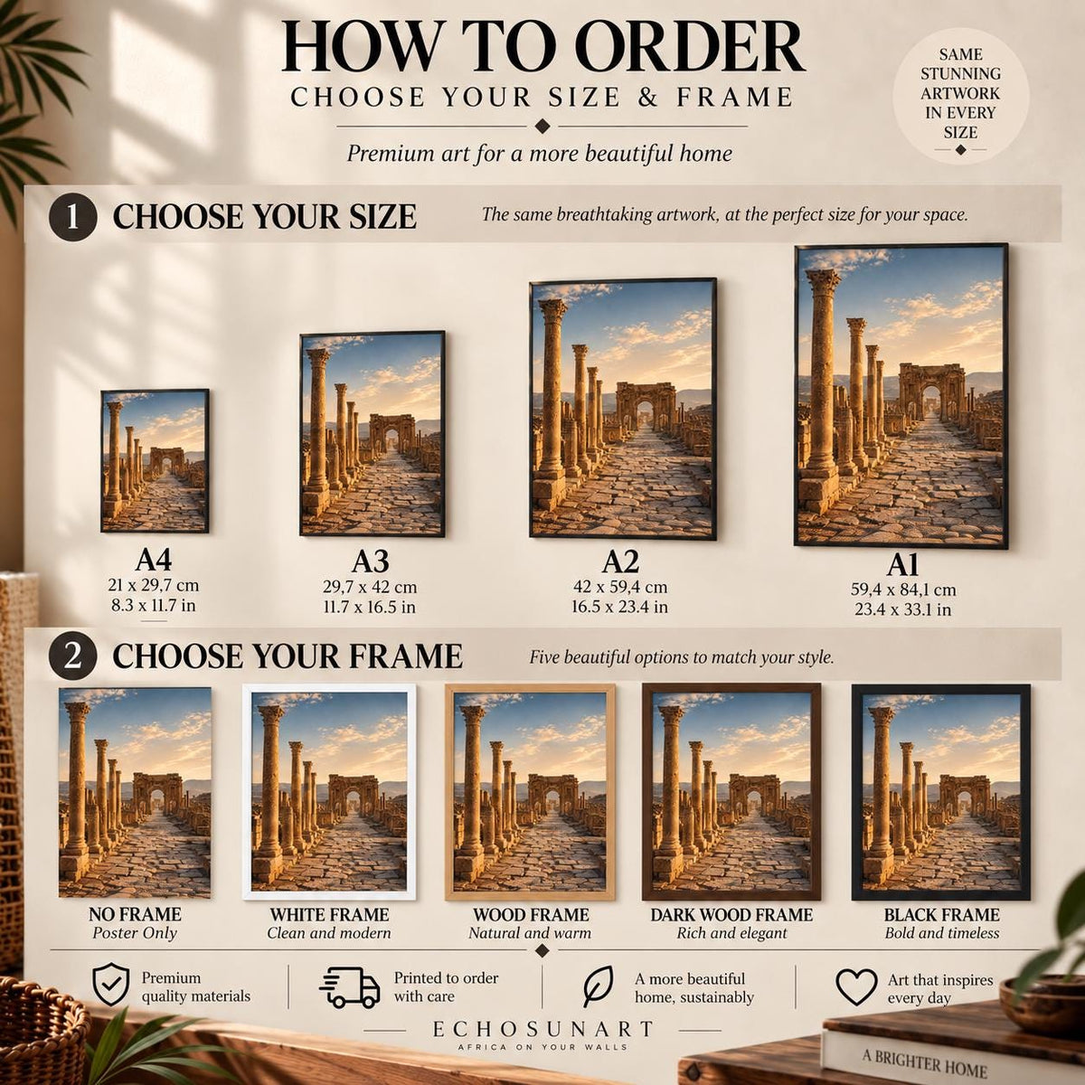 How to order: sizes and frames