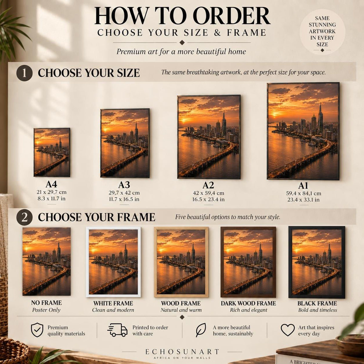 How to order: sizes and frames