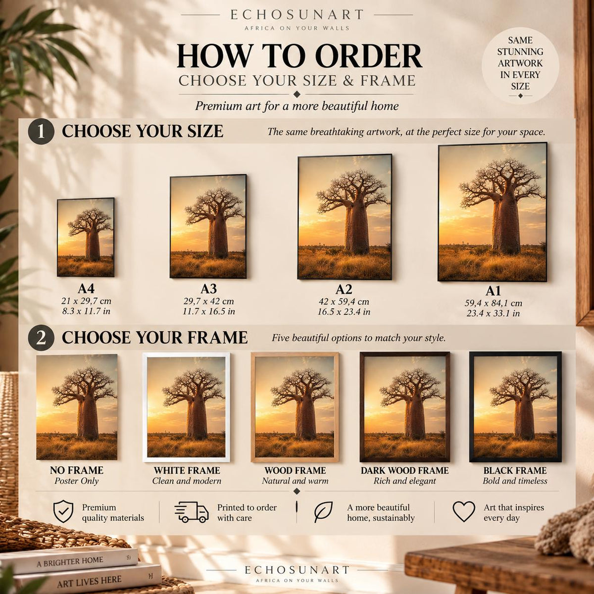 How to order: sizes and frames