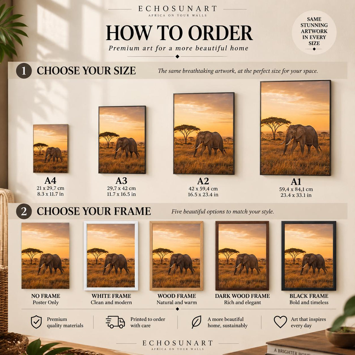 How to order: sizes and frames