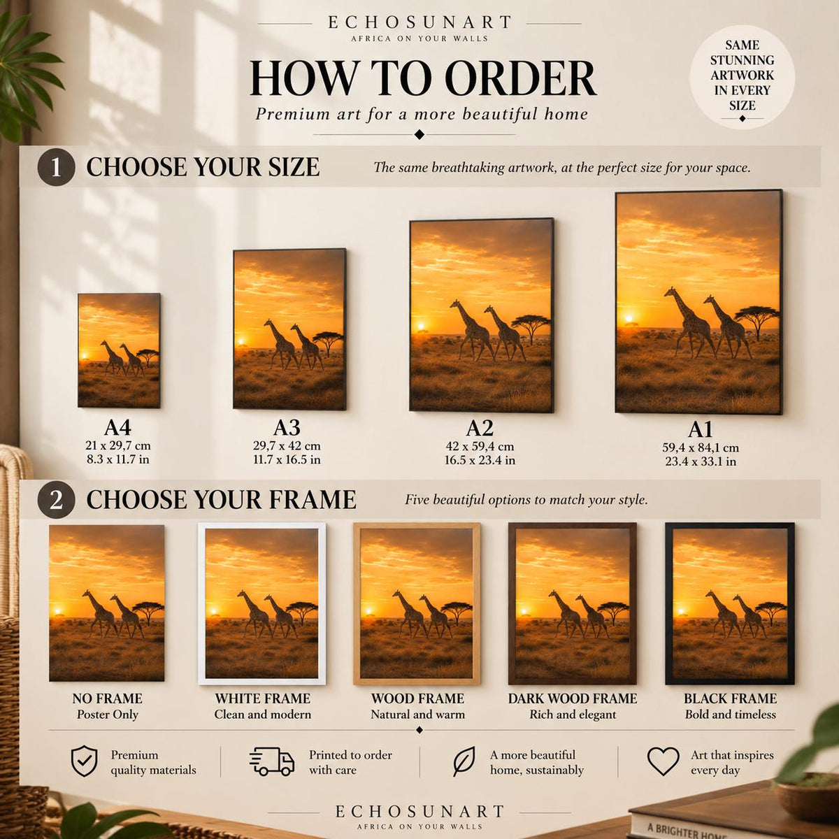How to order: sizes and frames