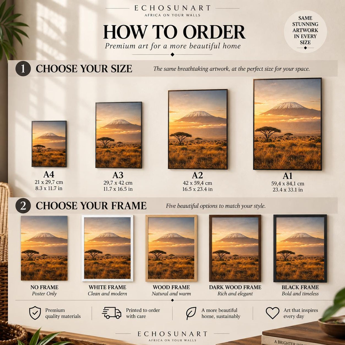 How to order: sizes and frames