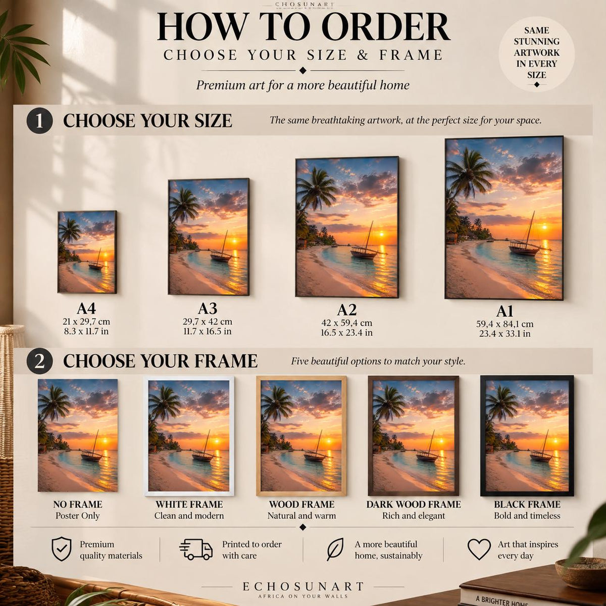 How to order: sizes and frames