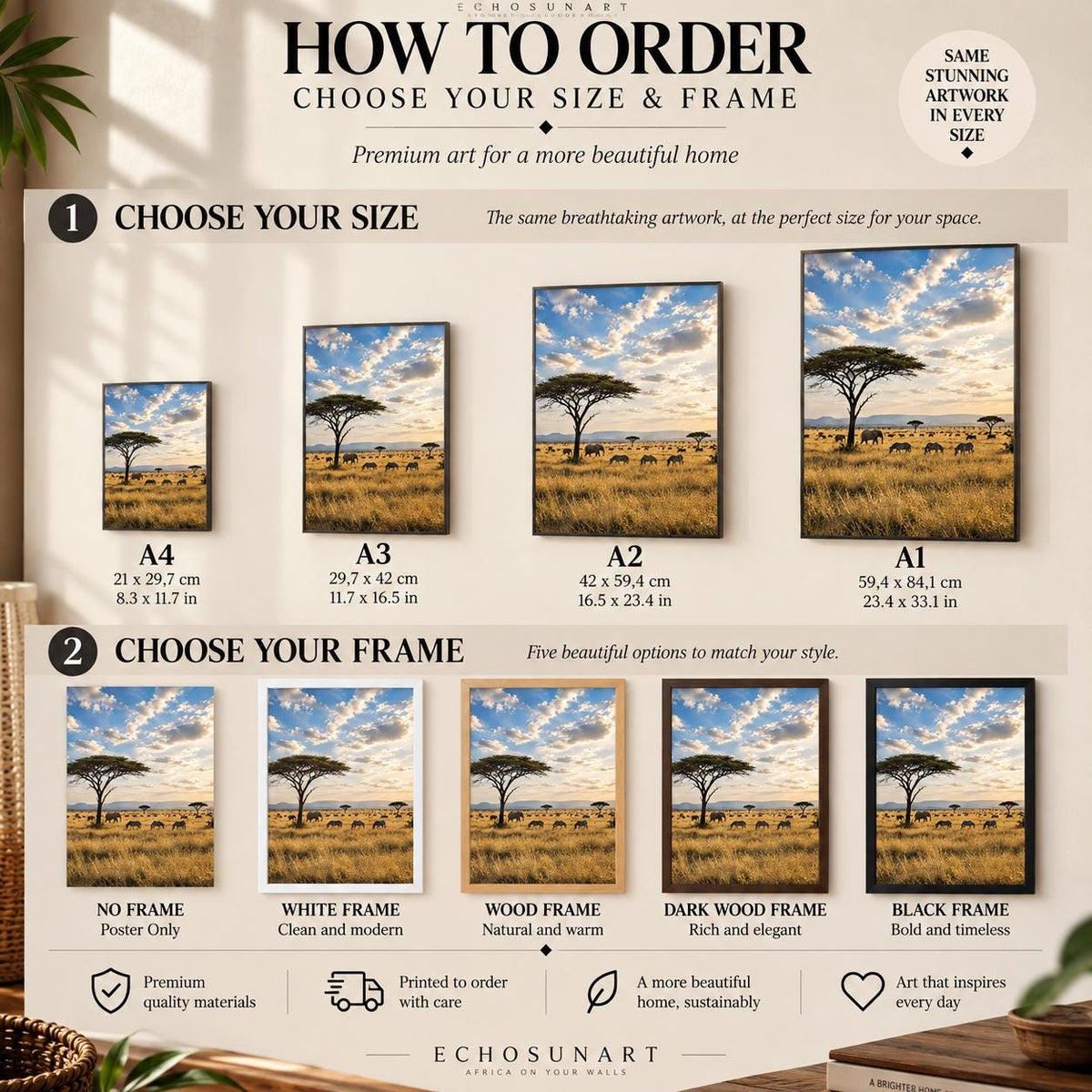 How to order: sizes and frames