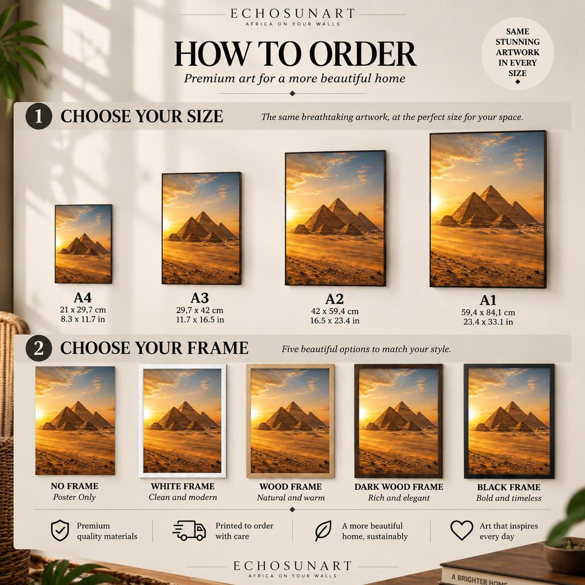 How to order: sizes and frames
